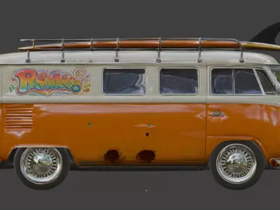 Vintage Surf Culture Microbus 3D Model Low-poly 3D model
