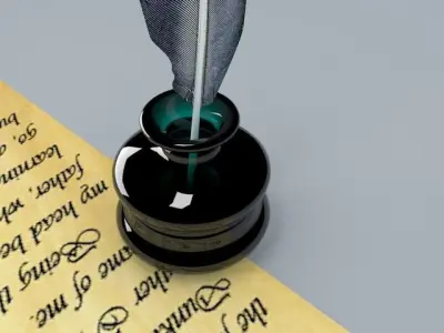 Inkwell and Feather 3D model