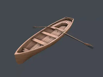 Wooden Boat Low-poly 3D model 6