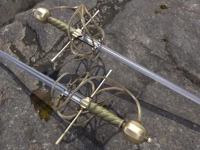 rapier with a swept-hilt Low-poly 3D model