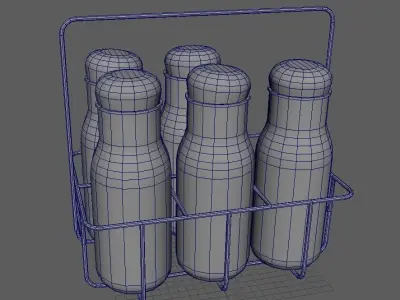 Vintage Dairy Delights Milk Bottles in a Metal Basket Low-poly 3D model