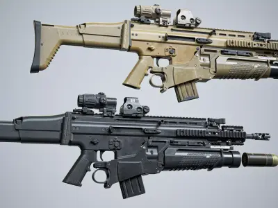 Modular tactical MK 16 FN SCAR-L Low-poly 3D model