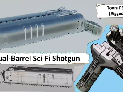 Dual Barrel SciFi Shotgun Low-poly 3D model