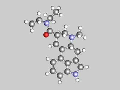 LSD Lysergic acid diethylamide molecule 3D model
