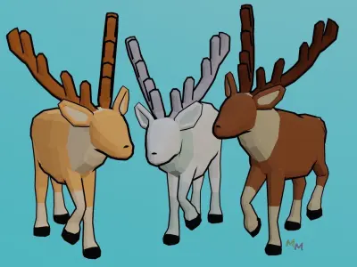 Low Poly Cartoon Deer Low-poly 3D model