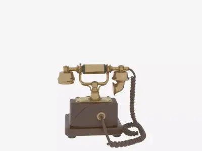 Antique Brass Bank Telephone 3D Model Rotary Dial Wooden 3D model