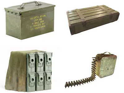 Set of 4 millitary ammo boxes yk1 3D Model Pack