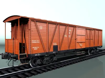 covered boxcar equipped with a hand brake Low-poly 3D model