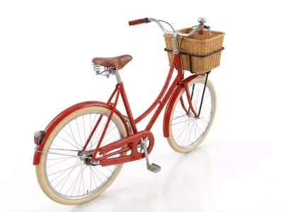 Vintage-Style Red Dutch Step-Through Bicycle Low-poly 3D model