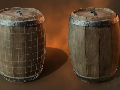 Wooden Barrel Low-poly 3D model 14