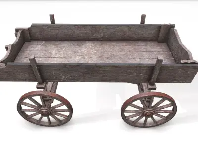 Old Low Poly Wooden Cart Low-poly 3D model