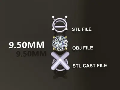 4-Prong Solitaire Earring Basket 9MM50 3D print model