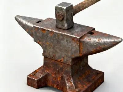 The Forge Master Realistic Rusty Anvil And Hammer 3D Model Low-poly 3D model