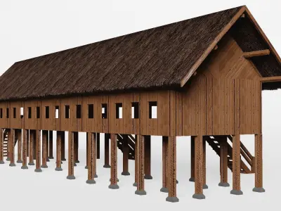 Rumah Panjang Low-poly 3D model