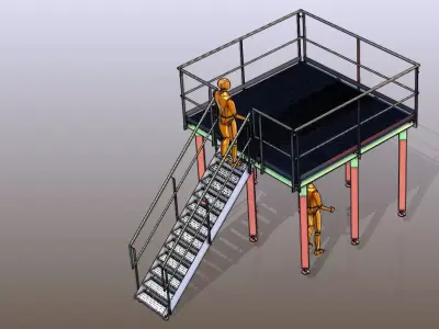 Hygienic platform with heavy duty plastic gratings 3D model