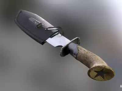 Bowie Knife and Scabbard Low-poly 3D model