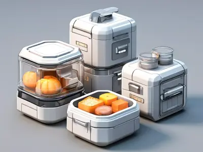 SciFi Food Containers Set Low-poly 3D model
