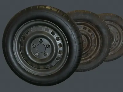 Rubber Tire With Rim PBR Game Ready Low-poly 3D model