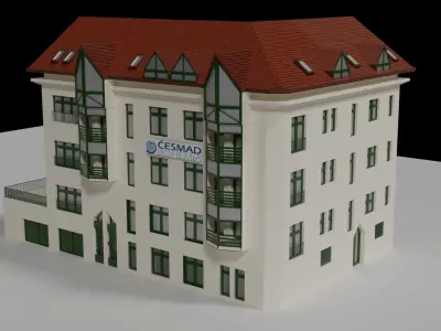 Parisian Town Building with Terracotta Roof Tiles  Low-poly 3D model