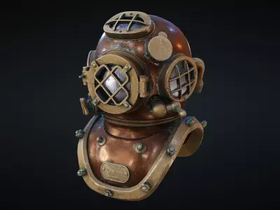 Rerto diver helmet - game ready 3D model Free low-poly 3D model