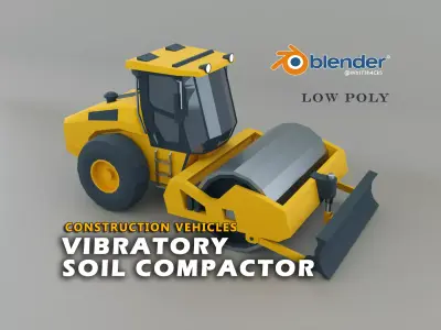 Vibratory Soil Compactor Heavy Vehicle Low-poly 3D model