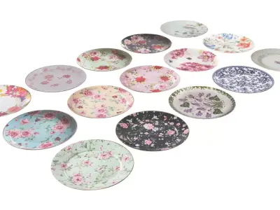 Floral Plates Set 3D model