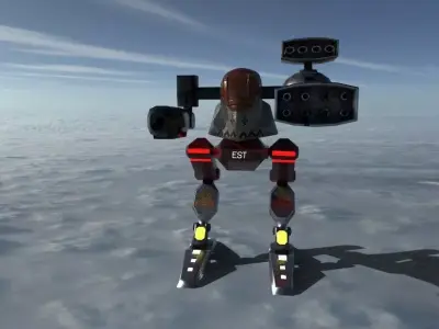 Battle-mech robot in sky Low-poly 3D model