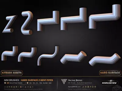 10 Hard Surface IMM Z Bent Pipes Low-poly 3D model