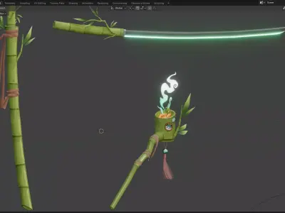 BAMBOO KATANA SAMURAI and TOOLS1 Low-poly 3D model