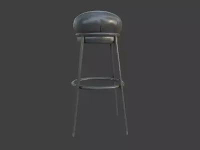 Black Leather Bar Stool Low-poly 3D model