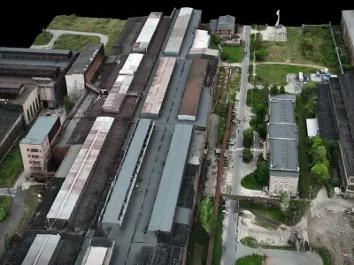 ironworks factory buildings industrial roofs dronescan Low-poly 3D model