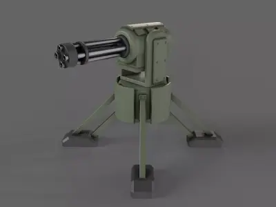 PBR Turret Gun 04 Green Low-poly 3D model