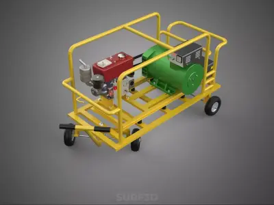 MOBILE DIESEL GENERATOR ELECTRIC STARTING PUSH PULL WAGON CART 3D model