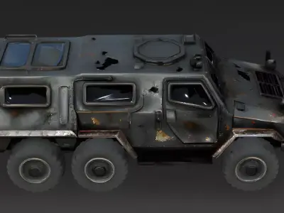 Destroyed 6x6 Armored Tactical Vehicle 3D Model Low-poly 3D model