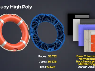 Lifebuoy orange life preserver Low-poly 3D model