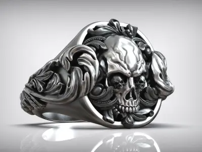 Antique Gothic Skull Head Ring  3D print model