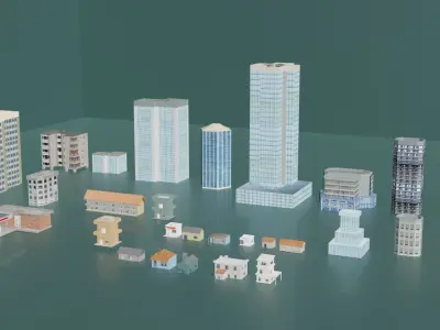 City buildings and houses pack Low-poly 3D model