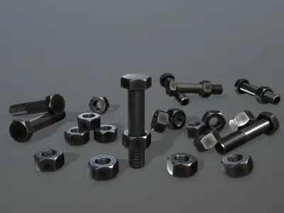 Bolts screw and nut Low-poly 3D model
