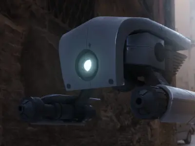 Low-poly drone model robot with light Low-poly 3D model