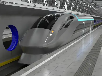 Futuristic Train Locomotive Silver 3D model