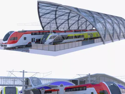 Stations with american trains 3D Model Pack purchase