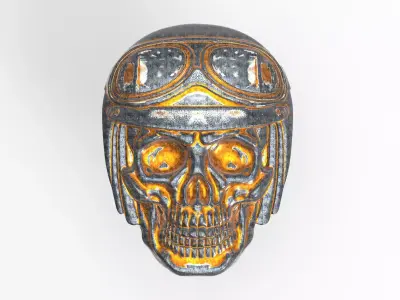 Bas-relief of anatomically correct skull in a motorcycle helm 3D print model