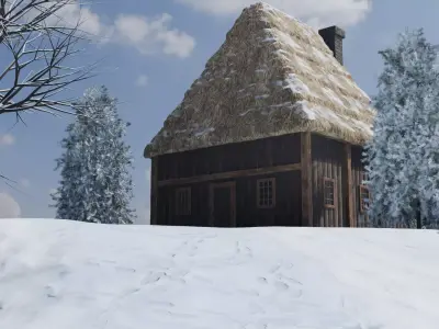 Snowy Mountain Village 3D model 5