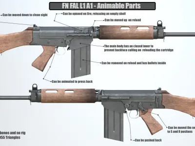 PBR FN FAL Rifle Wood Low-poly 3D model