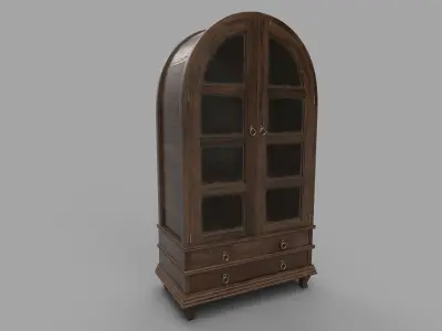 bookcase 3D model wooden with glass doors 3D model