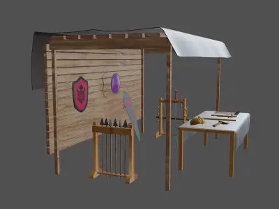 Stylized medieval weapons market Low-poly 3D model