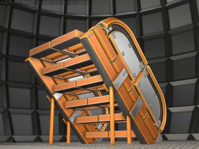 Sci-Fi Stairs - 32- Orange Version Low-poly 3D model