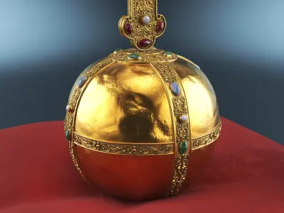 Antique Globus Cruciger on Velvet Cushion 3D model