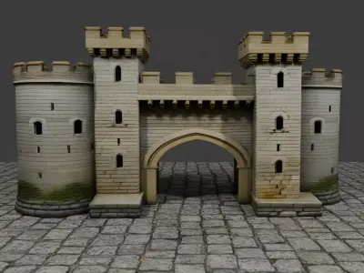 Medieval Castle Fortress Gate  with  Towers Fantasy 3D Model Low-poly 3D model