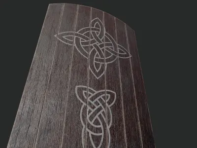 Slavic square wooden shield-painted red with pagan symbol Low-poly 3D model